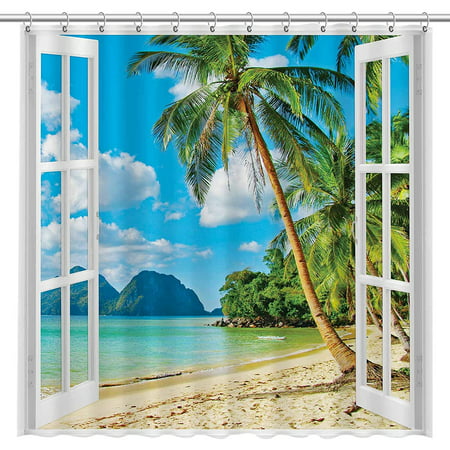72x72 Inch Summer Tropical Beach Theme, Tropical Beach Scene Shower Curtains