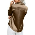 thumbnail image 4 of Endives Women Satin Button Down Shirt Casual Long Sleeve V Neck Blouse Loose Business Work Tunic Tops, 4 of 5