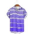 thumbnail image 2 of Penkiiy Men Casual Fashion Turndown Collar Stripe Printing Short Sleeve Button Shirt Tops Blouse XL Purple, 2 of 4