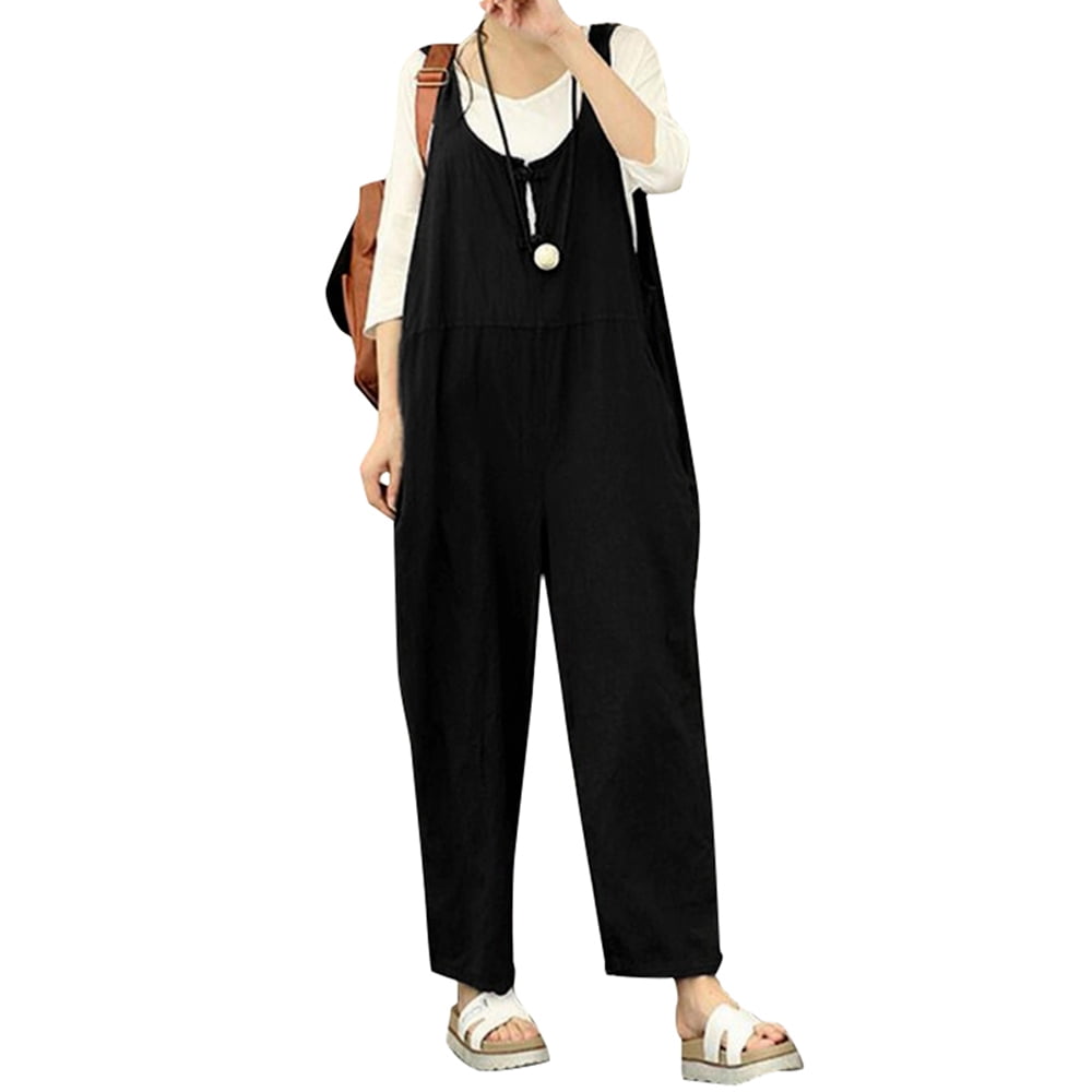 Romacci Women Summer Cotton Linen Rompers Jumpsuits Vintage Sleeveless