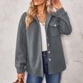 thumbnail image 3 of Sarapandan Women Lapel Jacket Pure Color Chest Pocket Button Closure Long Sleeves Machine Washable Casual Coat for Winter Autumn Dark Gray M, 3 of 6