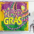 thumbnail image 1 of Ambesonne Mardi Gras Shower Curtain, Grunge Beads Letters, 69"Wx84"L, Purple Green Yellow, 1 of 3