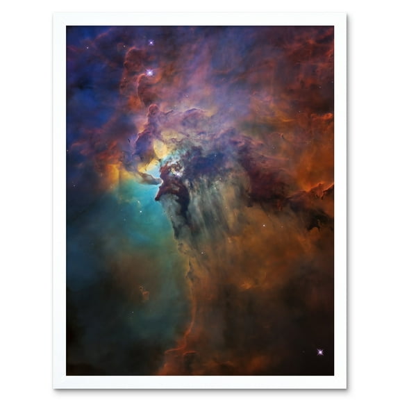 Hubble Space Telescope Image Lagoon Nebula Visible Light View Of Cosmic Fantasy Landscape Herschel 36 Giant Star With Gas Dust Cloud Mountains Art Print Framed Poster Wall Decor 12x16 inch