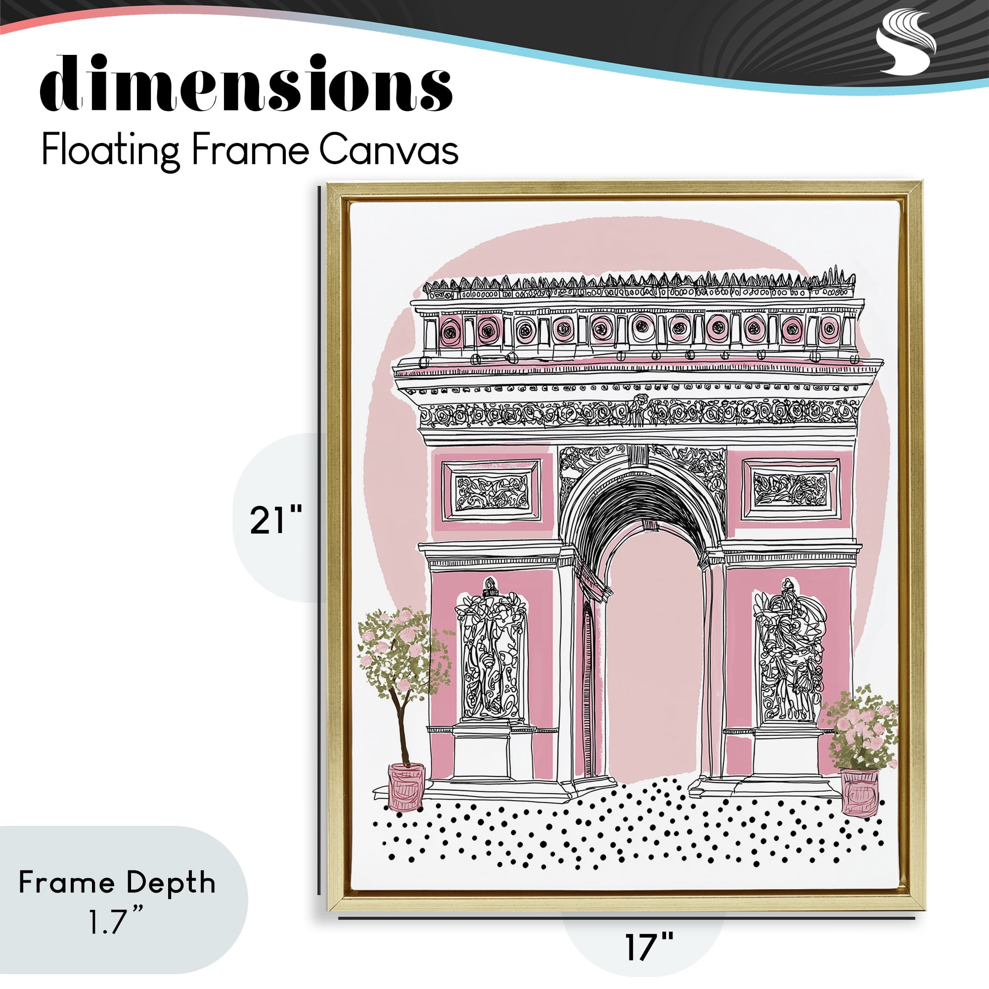 Stupell Industries Pink Neoclassical Archway Gold Framed Floater Canvas Wall Art, design by Jess Stempel