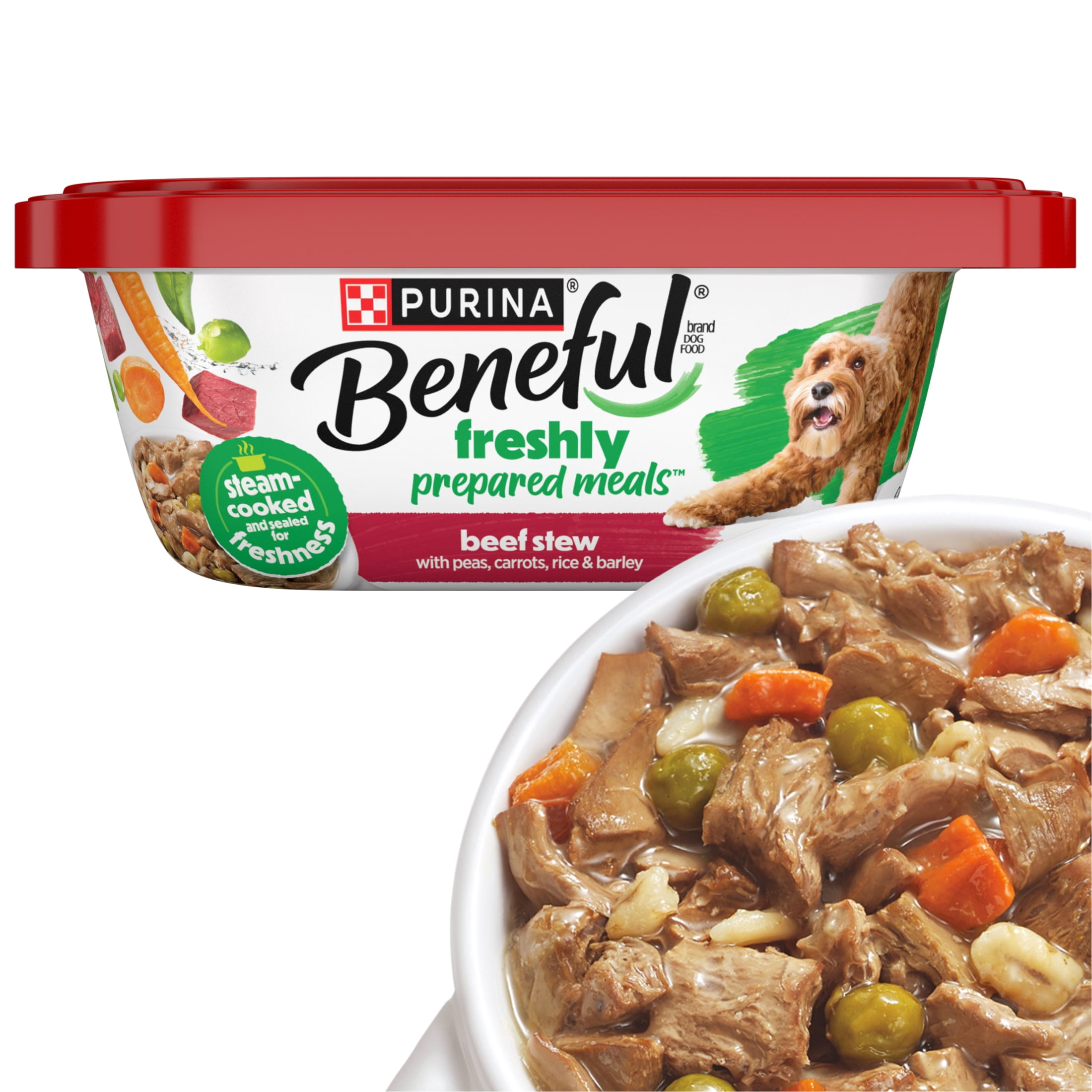 (6 pack) Purina Beneful Dog Food Freshly Prepared Meals, Dog Food Fresh, High Protein Wet Dog Food, Beef Stew, 10 oz.