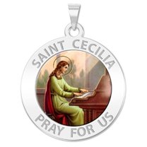 Picturesongold.Com Saint Cecilia Round Religious Medal Female Adult - 2/3 inch Sterling Silver