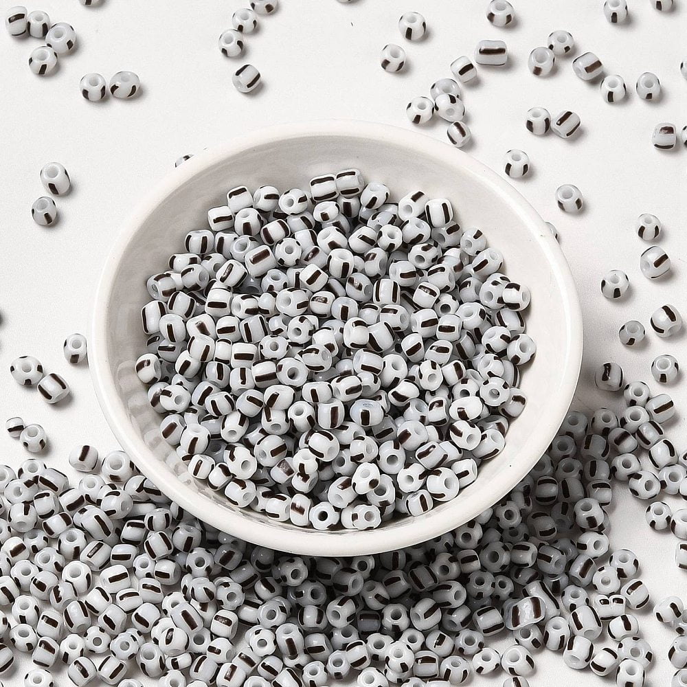 6/0 Opaque Colours Seep Glass Seed Beads Round Hole Round with Stripe Pattern Gray 3~4.5x3~4.5mm Hole: 1.2~1.5mm about 450g/bag