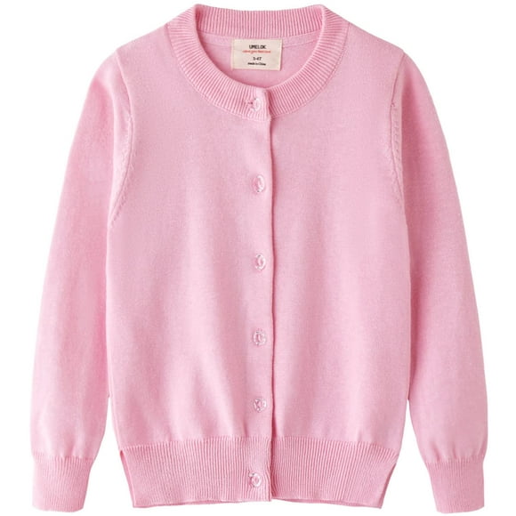 UMELOK girls cardigans Sweaters cotton Long Sleeve School Uniform Pink, 11-12Y