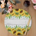thumbnail image 3 of Summer Sunflowers Round 15 Inch Placemats Set of 4, Botanical Blooms Florals Wooden Grain HeatResistant Non Slip Place Mats for Dining Table, Wipeable Braided Kitchen Table Mats for Housewarming, 3 of 9