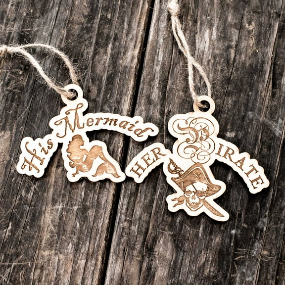 Ornament - His Mermaid - Her Pirate - Set Raw Wood 2x4in