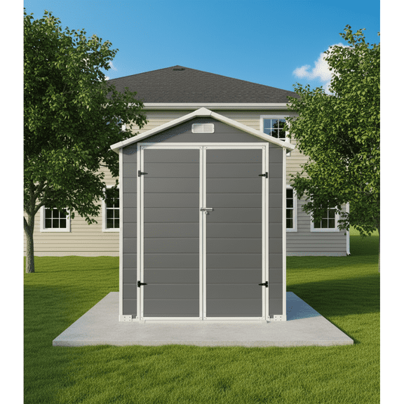 LuckyNote 6x4 Ft Plastic Outdoor Storage Shed with Floor, Lockable Door & Window, Weatherproof Garden Shed for Backyard Lawn, Gray