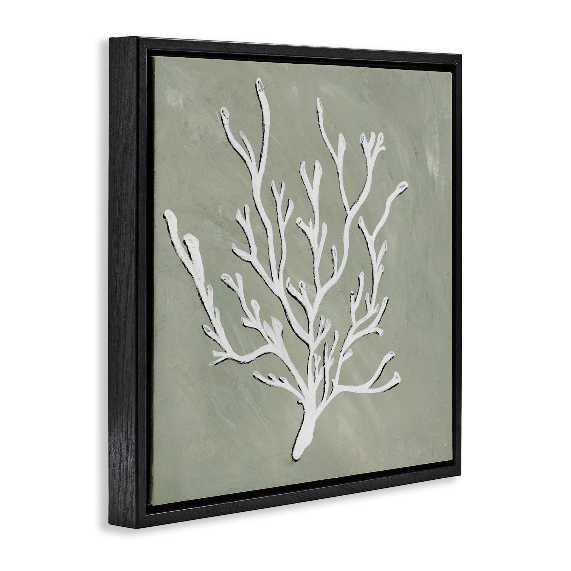 Stupell Industries White Coral Sprig Coastal Painting Black Floater Framed Canvas Art Print Wall Art, 18 x 18