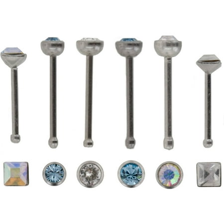 Hot Silver Clear/AB/Aqua Lead Crystal Surgical Steel Nose Studs