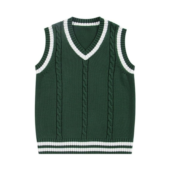 Baby Sweater Vest Comfort Knitted V Neck Sleeveless Green Pullover Uniform Vest Fall Winter Clothes Baby Clothes Girls 12-18 Months