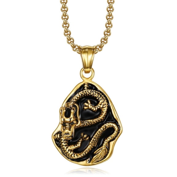 Fachoice Chinese Dragon Totem Pendant for Men Antique Zodiac Dragon Necklace, Classic Dragon Tag Necklace Men’s Domineering Dragon Jewelry Powerful Dragon Animal Protection Charm Necklace