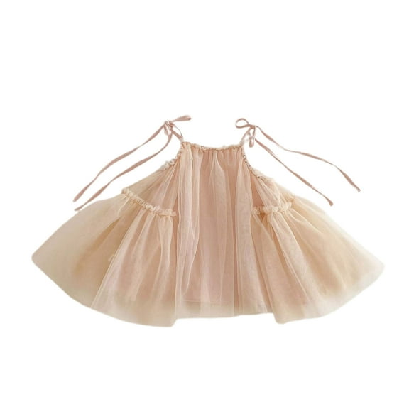 CAIVO Summer Children Girls Net Sheen Straps Neck Sweet Cake Style Princess Skirt Puff Skirt Breathable Toddler Daily Wear