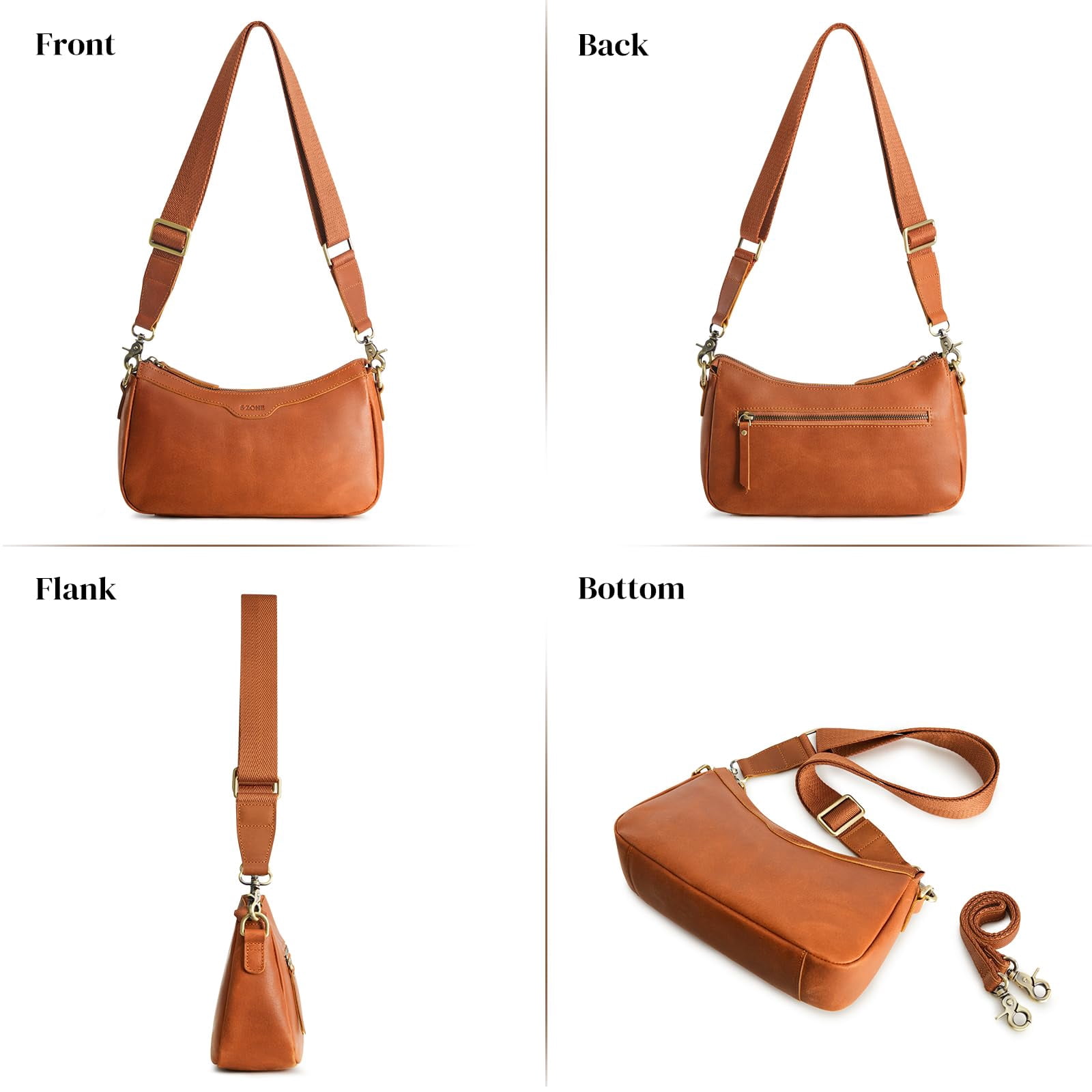 S-ZONE Leather Shoulder Bag for Women Small Crossbody Bags Hobo Purses with 2 Straps