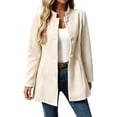thumbnail image 6 of RoamHome Women's Casual Stand Collar Mid Length Wool Blend Coat Notched Lapel Button Front Jacket for Fall Winter Daily Wear, 6 of 9