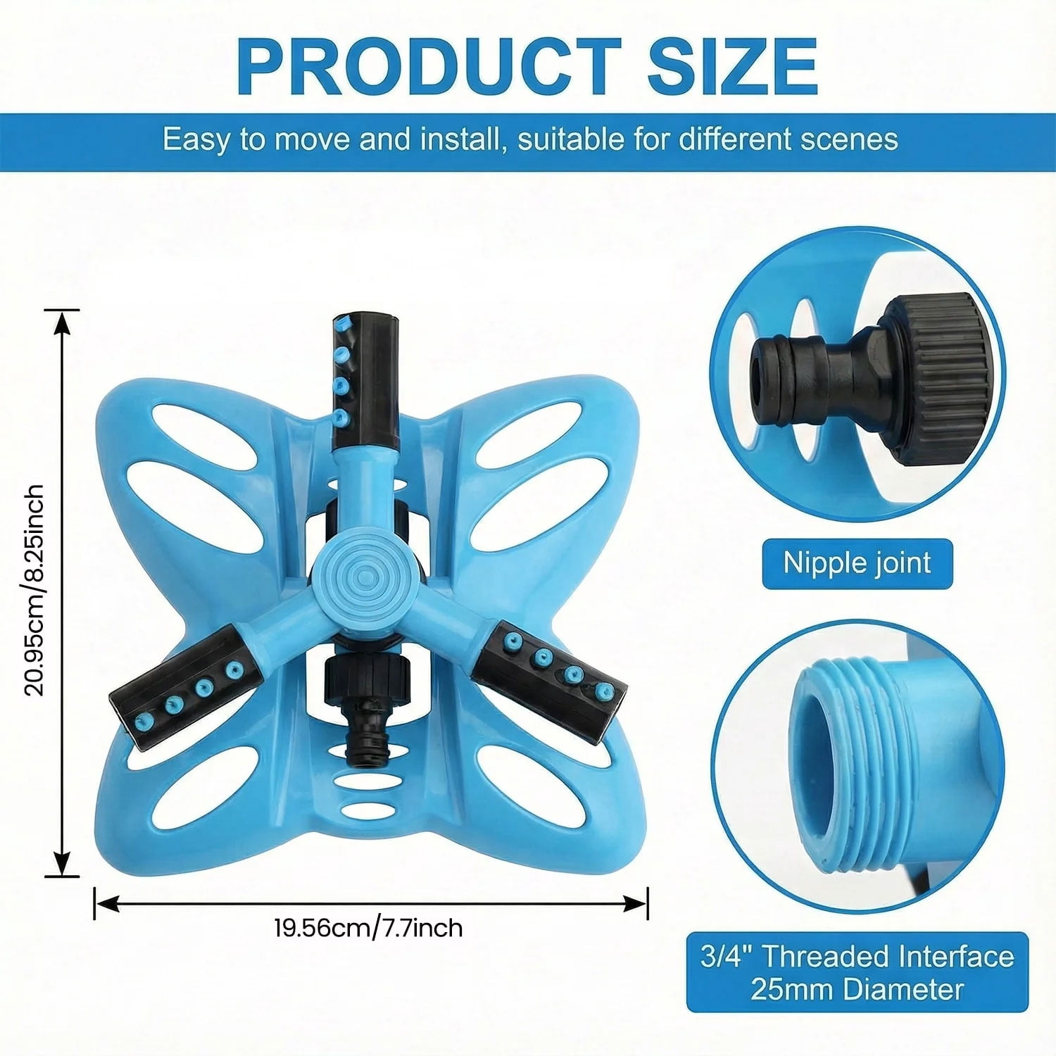 KOYMISKU 2 Pack Sprinkler for Yard, 360° Auto Rotating with Adjustable Spray, Large Area Coverage for Plant Irrigation