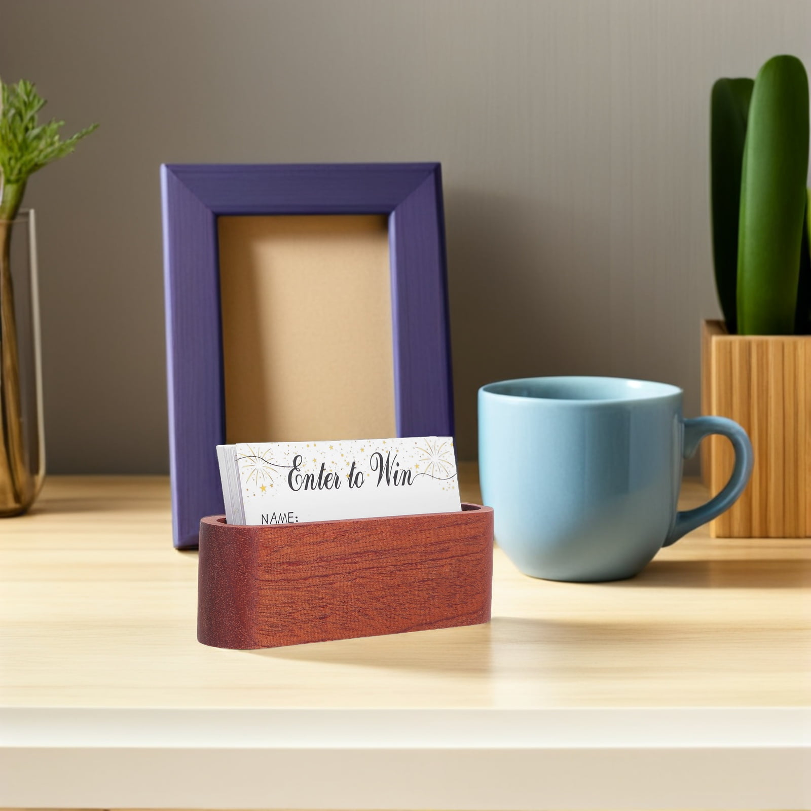 LOLIPPYY 3Pcs Wooden Desktop Card Holder Brown Elegant Business Card Organizer for Office