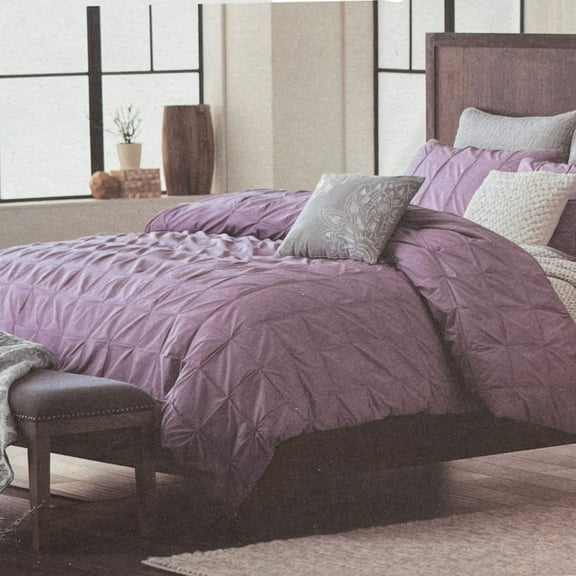 Sonoma Ensley Purple Lavender 3 Pc Box Pleat Cotton Duvet Set King Size Bed