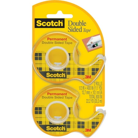- Scotch Double Sided Tape, Permanent, clear, 1/2 in. x 400 in., 2 Dispensers/Pack
