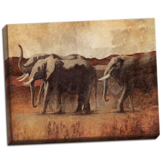 Gango Home Decor Tropical The Elephant March by Dee Dee (Ready to Hang); One 16x12in Hand-Stretched Canvas