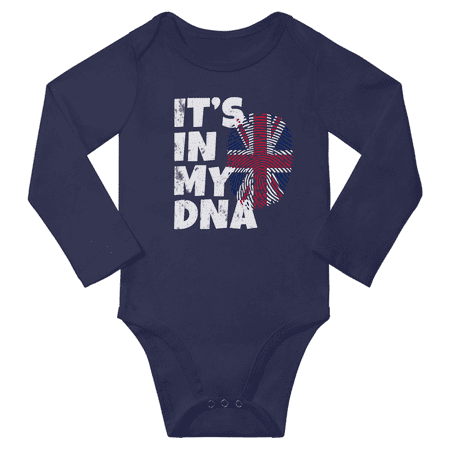

It s In My British DNA Baby Long Sleeve Bodysuits (Navy 12 Months)