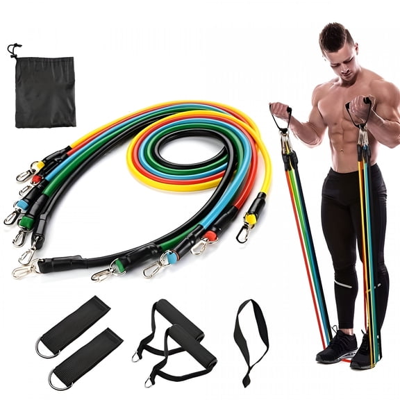 BESTSKY 11 Pcs TPE Resistance Bands Set with Door Anchor, Handles, Ankle Straps for Home Gym