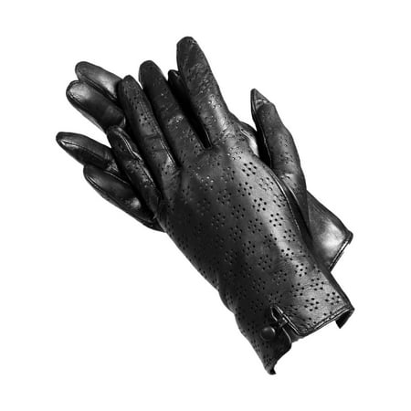 Black Lamb Leather - Isotoner A68423PAT Women's Lamb Leather Gloves Black Perforated 8