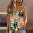 thumbnail image 2 of OIOLOYJM Womens Tube Top Spring Bandeau Strapless Palm Tree Peplum Top Backless Travel Ruffle Trendy Shirts Pink M, 2 of 4