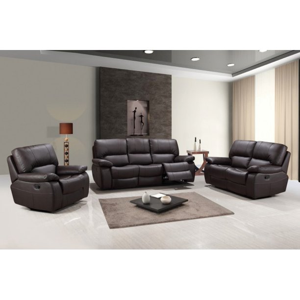 123" Sleek Brown Leather Sofa Set