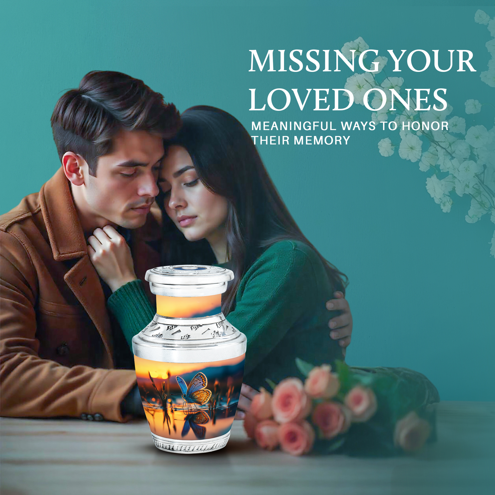 SABURIAL Butterfly Urn - Miniature Urn for Mom & Dad Ashes - Beautiful Memorial Cremation Urns for Women & Men Ash - Unique Burial Funeral Urns for Human Ash - 3 Inch - Pack of 2
