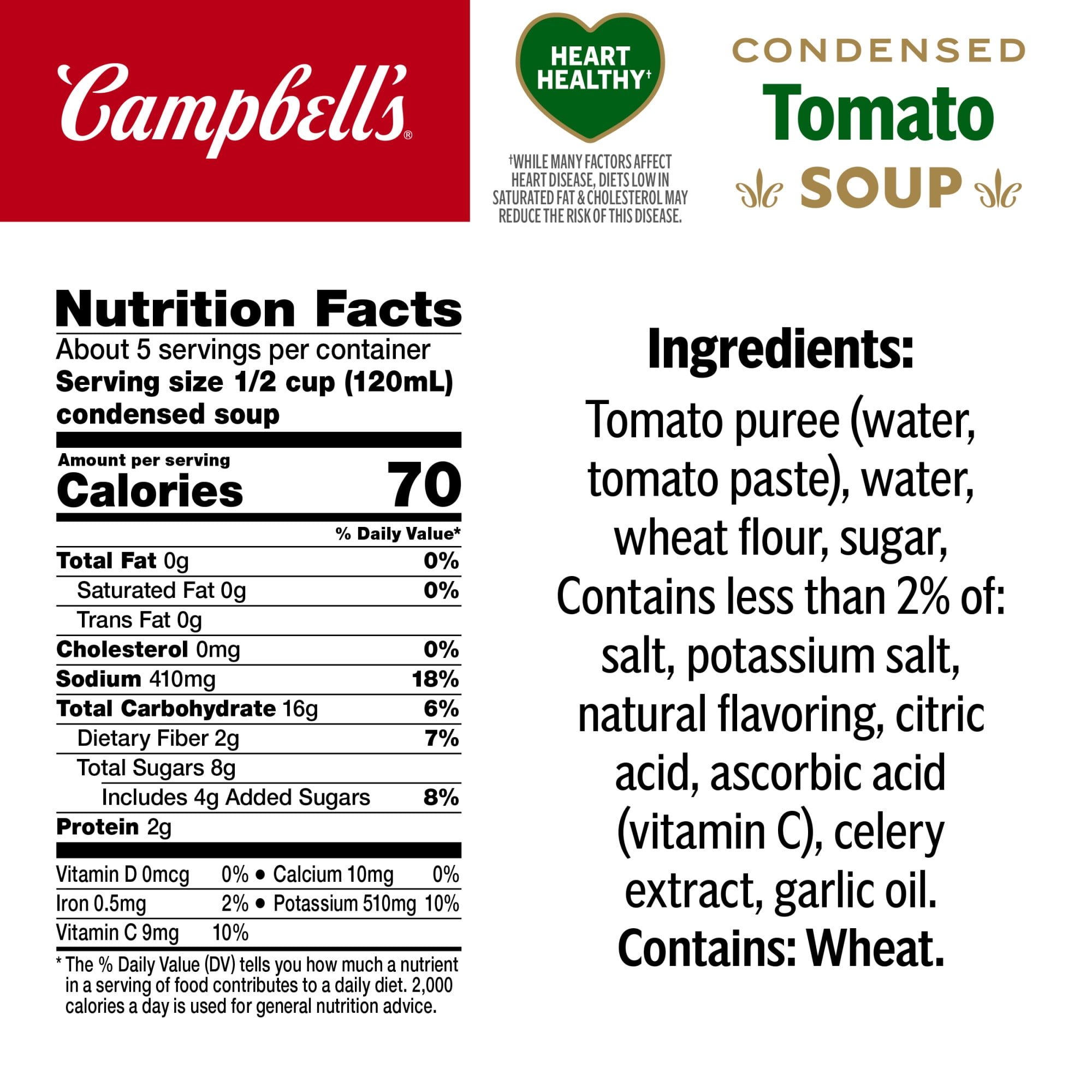 (12 pack) Campbell’s Condensed Heart Healthy Tomato Soup, 23.2 oz Family Size Can