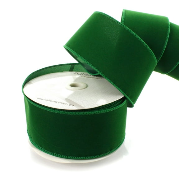 2.5" Wired Suede Velvet Ribbon Emerald Green - 25 Yards