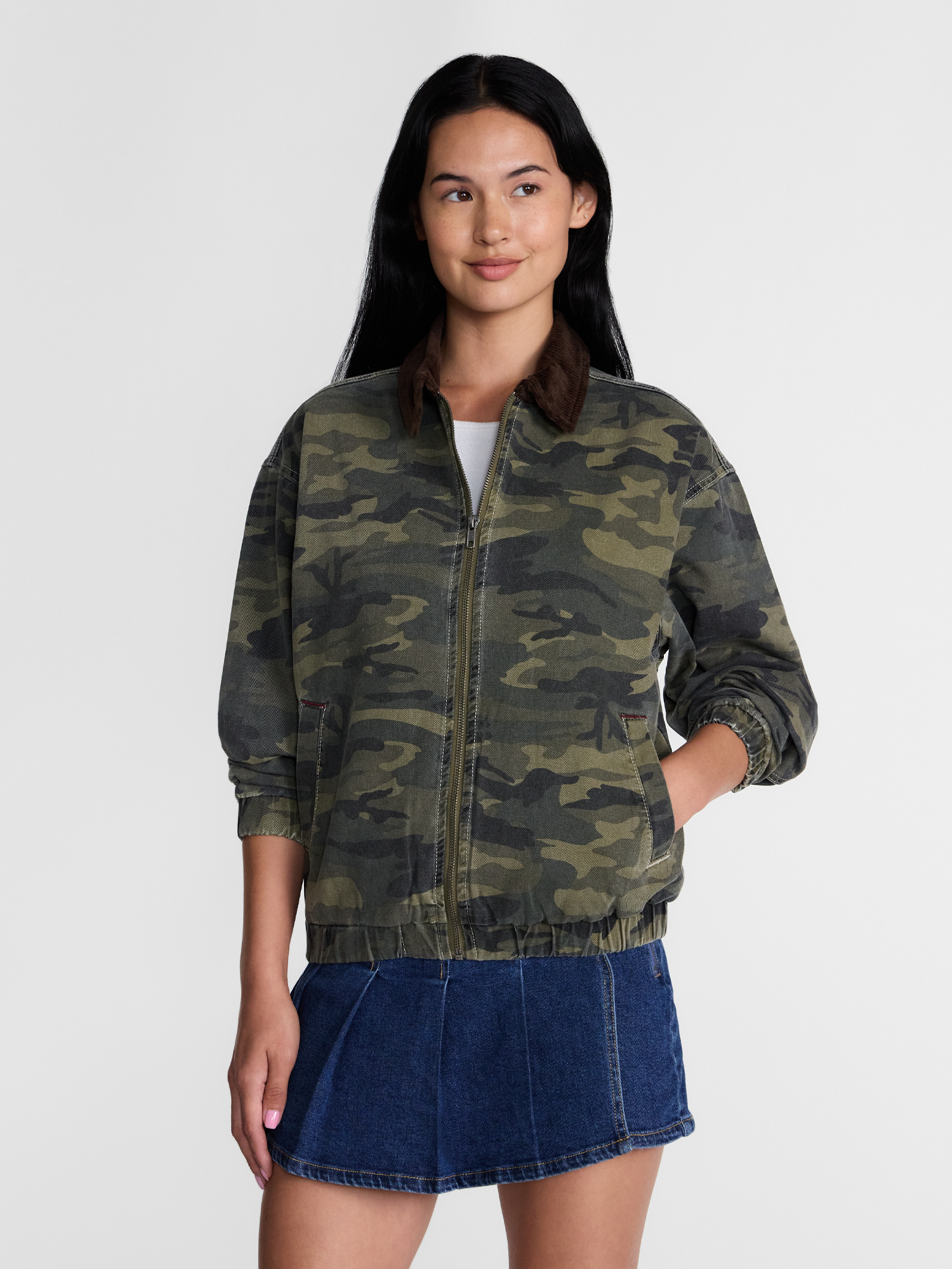 Madden NYC Women's Cotton Twill Bomber Jacket, Green photo 5