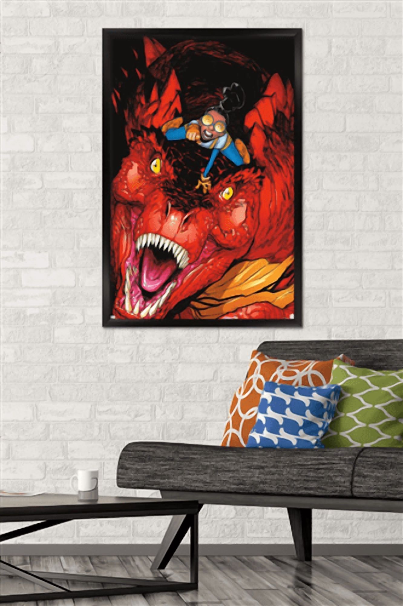 Marvel Moon Girl & Devil Dinosaur - Attack Wall Poster, 22.375" x 34" Framed