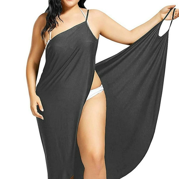Minnieouse Vestido de mujer Playa Cubrir Traje Color sólido Maxi Vestido largo Vestidos Gris 3XL Minnieouse AP003187-14