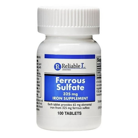 Reliable 1 Laboratories Ferrous Sulfate 325 mg Iron supplement Tablets, 100 Ea, 2 Pack