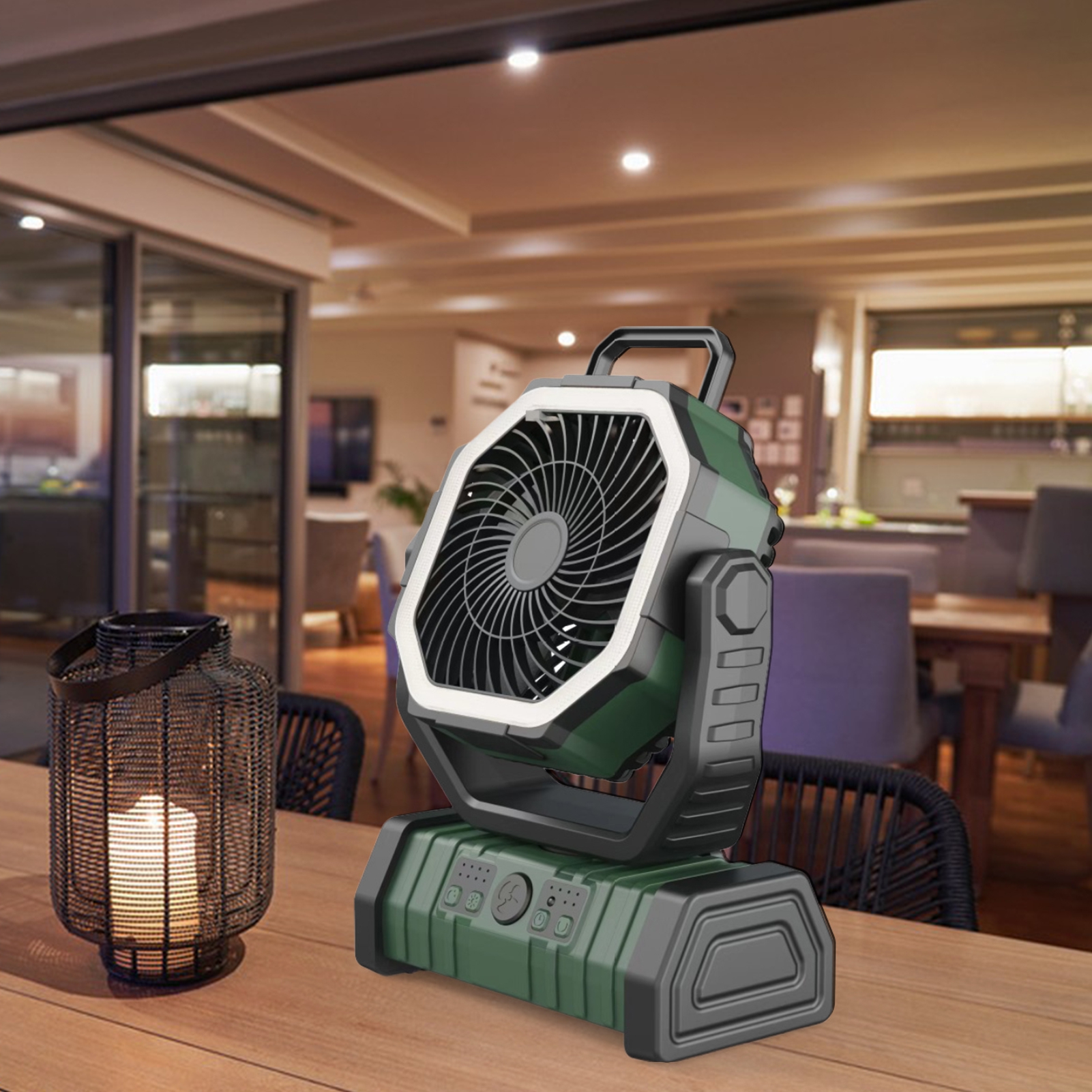Joernso Camping Fan Rechargeable 20000mAh Battery Operated Portable Fan with LED Light Remote Control Power Bank Function 4-speed 270-degree Rotation Desk Fan for Tents Picnic Barbecue Fishing