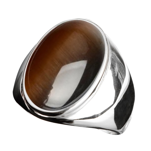 Anillo de acero inoxidable con piedra artificial ojo de gato Anillo de acero titanio