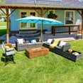 thumbnail image 3 of Patiojoy 10 PCS Outdoor Rattan Furniture Set Sectional Sofa Set w/50,000 BTU Fir Pit Table Tank Holder & Cover, 3 of 5