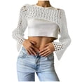thumbnail image 3 of Taqqpue Women's Crochet Cover Up Tops Long Sleeve Hollowed Out Knit T Shirt Beach Swimsuit Coverup for Women, 3 of 6