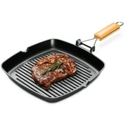 SKY LIGHT Nonstick Grill Pan for Stove Top, 11-inch Non-Stick Square Griddle Pans with Folding Handle, Induction Skillet Steak Bacon Pan