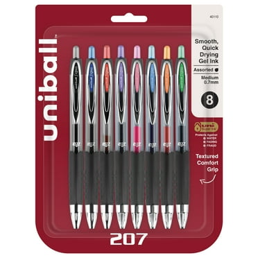 Uniball 207 Retractable Gel Pens, Medium Point (0.7mm), Assorted Ink, 8 Count