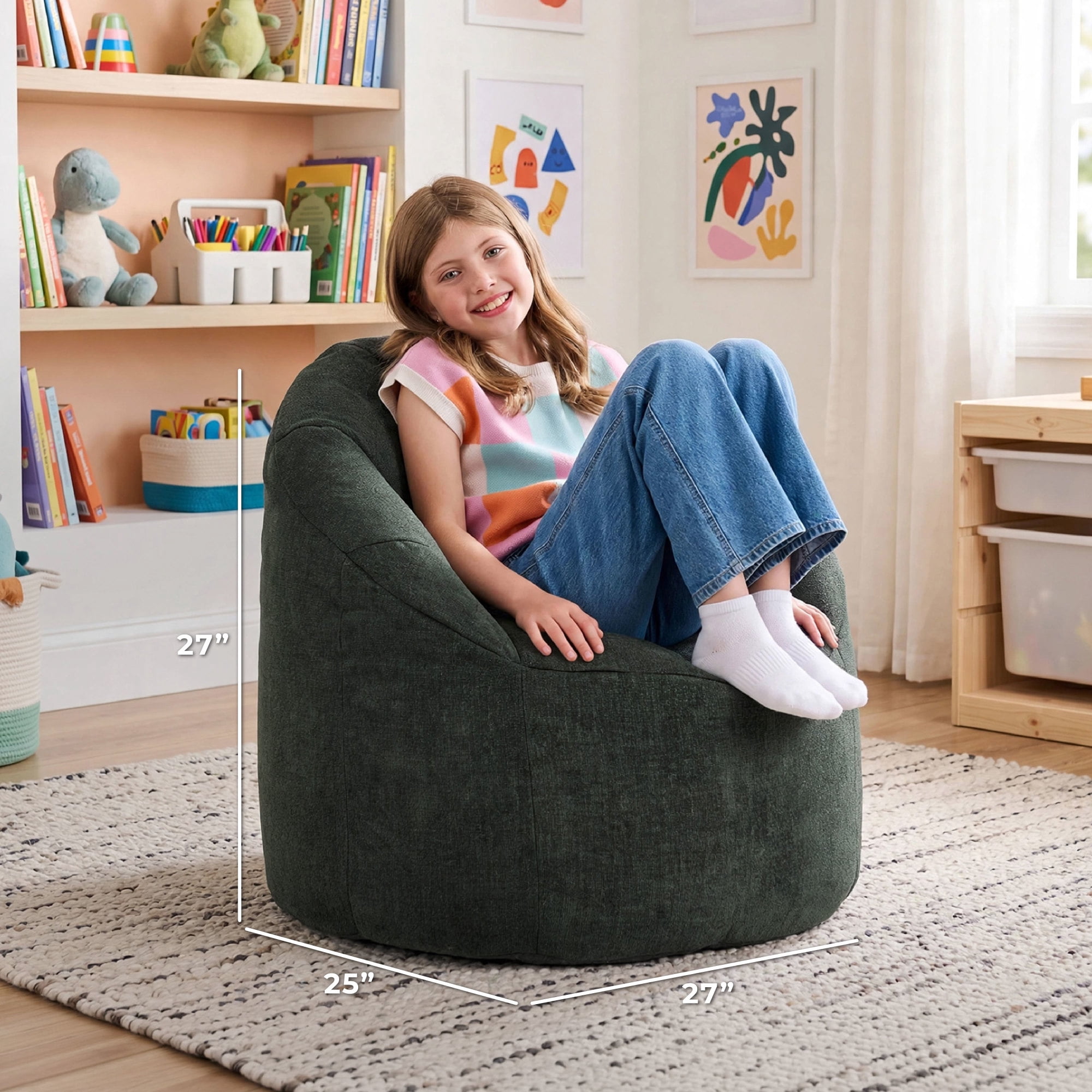 Big Joe Milano Lightweight Kids Bean Bag Chair, Mosswood