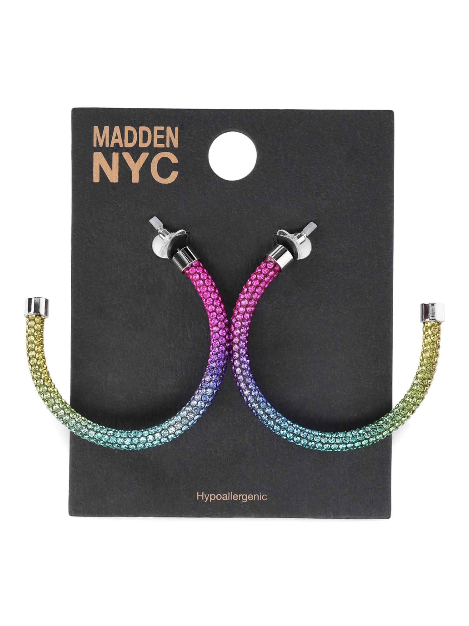 Madden NYC Women's Fashion Rainbow Pavé Tube Hoop Earrings
