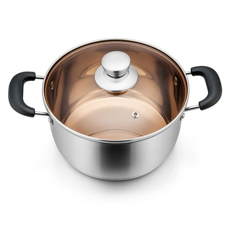

Walchoice 4 Quart Stockpot with Lid Stainless Steel Pasta Pot Heat-Proof Double Handles & Glass Lid