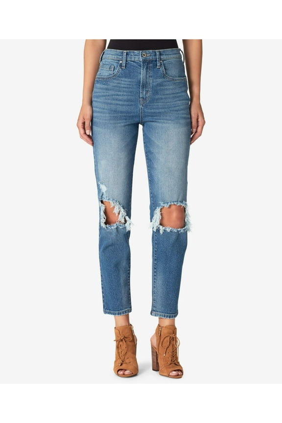 $80 Womens New 1217 Blue Ripped Straight Leg Jeans 31 Waist B+B