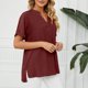 thumbnail image 5 of Fiudx Ofertas Flash Del Día Solo En Línea Blusa Holgada de Color Liso con Cuello Redondo Retro de Manga Corta a La Moda para Mujer, 5 of 7